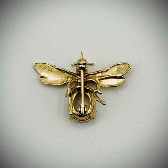 Engel Brothers 14K Gold Opal Bee Brooch Vintage Figural Pin 3g - Picture 6 of 6